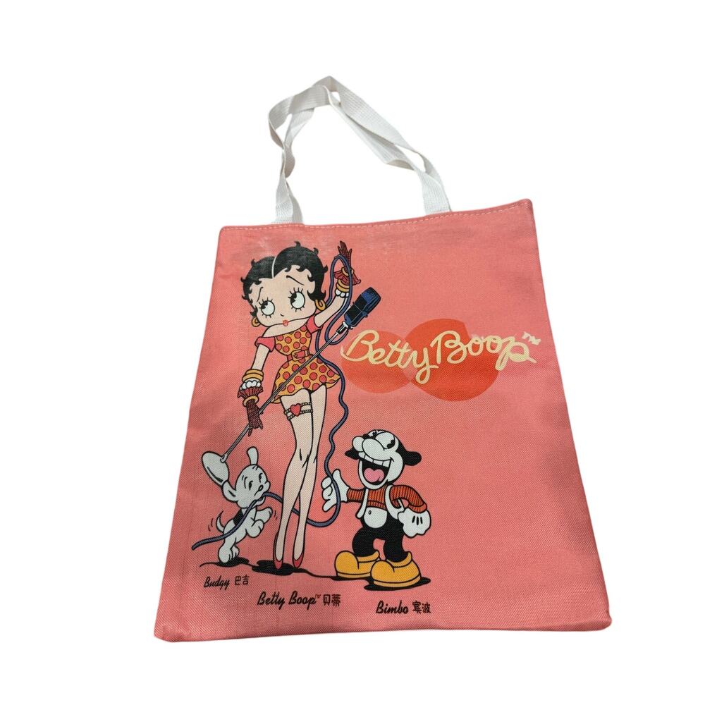 Betty Boop canvas tote bag pink with zipper back to school office shopping